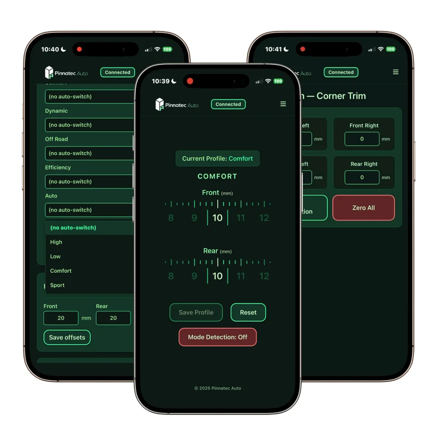 Virtual Link app profiles and adjustment screens